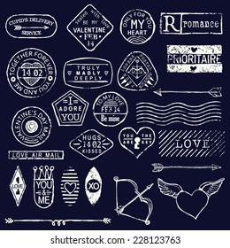 Vector white romantic postage stamp set with valentines day words and titles | Everything for your valentine letter decoration