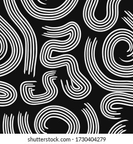 vector white rough freeform lines brush seamless pattern on black