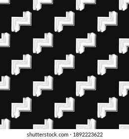 vector white rough zigzag ladder brush stroke seamless pattern on black
