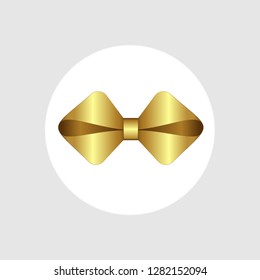 Vector White Round Gift Box with Shiny Golden Satin Bow and Ribbon Top View Close up Isolated on Background