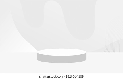 Vector white round podium, pedestal or platform, background for cosmetic product presentation. 3d podium. Advertising place. Blank product stand background in pastel colors