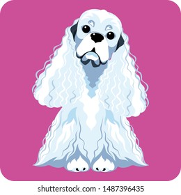 Vector white sad dog American Cocker Spaniel sitting icon flat design
