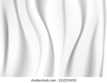 Vector White Satin Silky Cloth Fabric Textile Drape with Crease Wavy Folds. Abstract Background