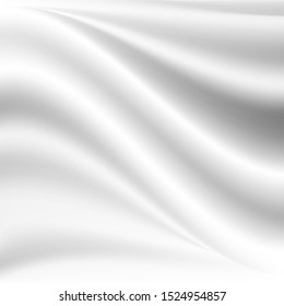 Vector White Satin Silky Cloth Fabric Textile Drape with Crease Wavy Folds. Abstract Background