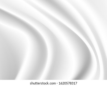 Vector White Satin Silky Cloth Fabric Textile Drape with Crease Wavy Folds. Abstract Background
