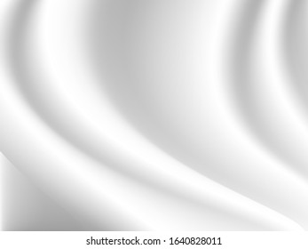 Vector White Satin Silky Cloth Fabric Textile Drape with Crease Wavy Folds. Abstract Background