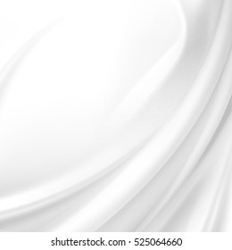 Vector White Satin Silky Cloth Fabric Textile Drape with Crease Wavy Folds. Abstract Background