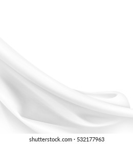 Vector White Satin Silky Cloth Fabric Textile Drape with Crease Wavy Folds. Abstract Background