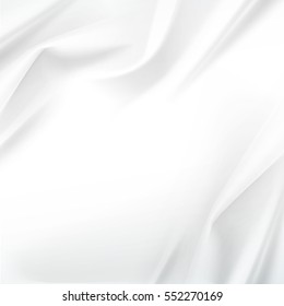 Vector White Satin Silky Cloth Fabric Textile Drape with Crease Wavy Folds. Abstract Background