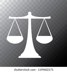 Vector white scales or libra Icon isolated on transparent bacground. Symbol of justice, lawyer or judgment