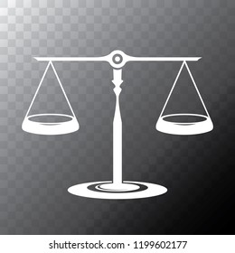 Vector white scales or libra Icon isolated on transparent bacground. Symbol of justice, lawyer or judgment