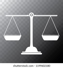 Vector white scales or libra Icon isolated on transparent bacground. Symbol of justice, lawyer or judgment