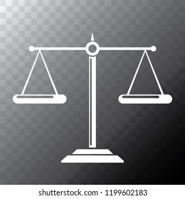 Vector white scales or libra Icon isolated on transparent bacground. Symbol of justice, lawyer or judgment