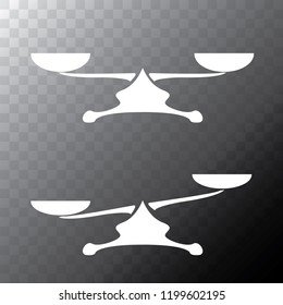 Vector white scales or libra Icon isolated on transparent bacground. Symbol of justice, lawyer or judgment