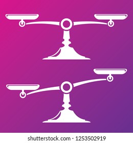 Vector white scales or libra Icon isolated on pink bacground. Symbol of justice, lawyer or judgment