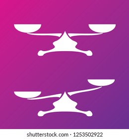 Vector white scales or libra Icon isolated on pink bacground. Symbol of justice, lawyer or judgment