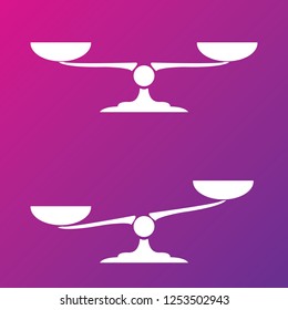 Vector white scales or libra Icon isolated on pink bacground. Symbol of justice, lawyer or judgment