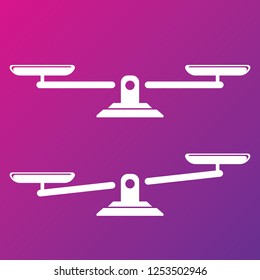 Vector white scales or libra Icon isolated on pink bacground. Symbol of justice, lawyer or judgment