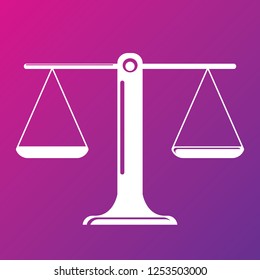 Vector white scales or libra Icon isolated on pink bacground. Symbol of justice, lawyer or judgment