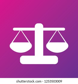 Vector white scales or libra Icon isolated on pink bacground. Symbol of justice, lawyer or judgment