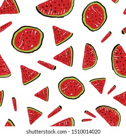 Vector white scattered watermelon shapes seamless pattern. Perfect for fabric, scrapbooking and wallpaper projects.