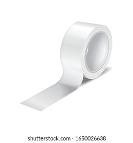 Vector white scotch tape roll. Realistic mockup template of sticky tape roll, adhesive tape for your design