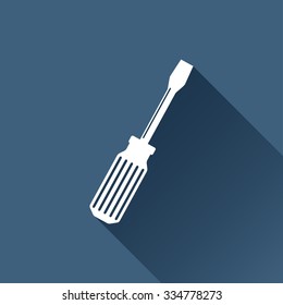 Vector white screwdriver icon on dark background 