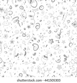 Vector white seamless background with confetti. Can be used for wallpaper, pattern fills, web page background, surface textures, textile print, wrapping paper
