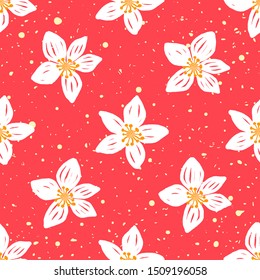 Vector white seamless pattern with abstract  flowers. Abstract vector repeating illustration, decorative ornamental stylized endless  flowers and tablecloth. Great for fabric, print, packaging.