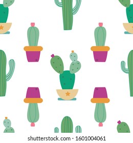 Vector white seamless pattern background with colorful cactus,
Perfect for fabric, wallpaper and stationary projects.

