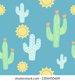 Vector white seamless pattern background with colorful cactus, Perfect for fabric, wallpaper and stationary projects.