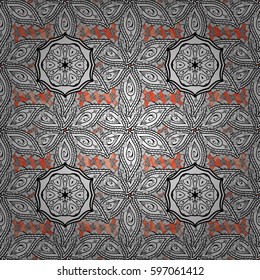 Vector white seamless pattern. Seamless white textured curls. Golden elements in oriental style arabesques. Seamless pattern on background.