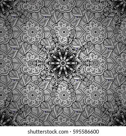 Vector white seamless pattern. Vintage pattern on background with white elements. Backdrop, fabric, white wallpaper. Flat hand drawn vintage collection.