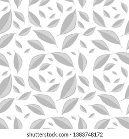 Vector white seamless texture with grey leaves