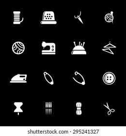 Vector white sewing icon set on black background