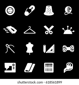 Vector white sewing icons set on black background