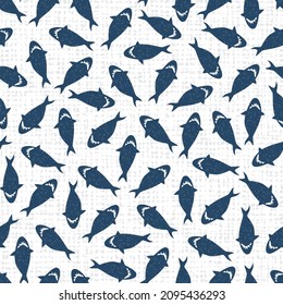Vector white shark pen sketch scattered repeat pattern with canvas background 01. Suitable for textile, gift wrap and wallpaper.