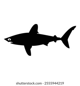 Vector white shark silhouette isolated on white background