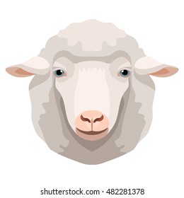 Vector White Sheep Or Ram Face Farm Animal Icon 