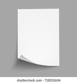 Vector White sheet of paper. Realistic empty paper note template of A4 format with soft shadows isolated on grey background