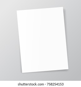 Vector White sheet of paper. Realistic empty paper note template of A4 format with soft shadows isolated on grey background