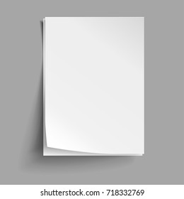 Vector White sheets of paper. Realistic empty paper note templates of A4 format with soft shadows isolated on grey background