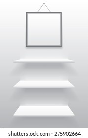 Vector white shelves and empty frame