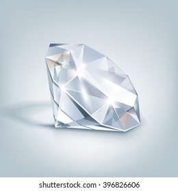 Vector White Shiny Clear Diamond  Close up Isolated on Background