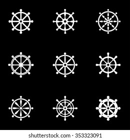 Vector white ship wheel icon set.