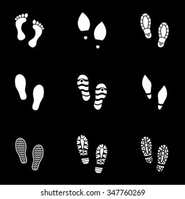 Vector white shoes imprints icon set.