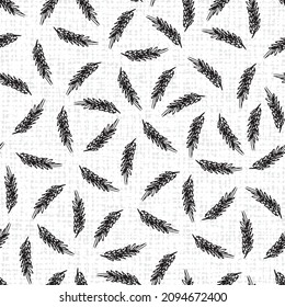 Vector white short wheat doodle scattered pattern 08 with canvas background. Suitable for textile, cafe menu design and wallpaper. Surface pattern design.