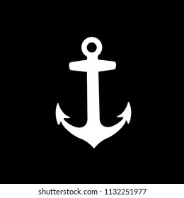 Vector white silhouette illustration of  anchor armature icon isolated on black background. 