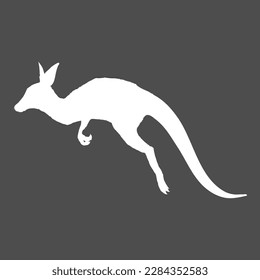 Vector White Silhouette Jumping Kangaroo