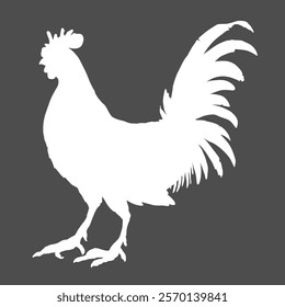 Vector White Silhouette of Rooster